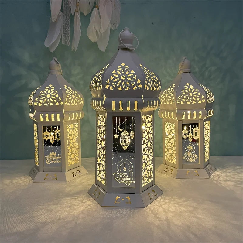 Ramadan Hvid LED & Sang Metal Lanterne 36x15cm