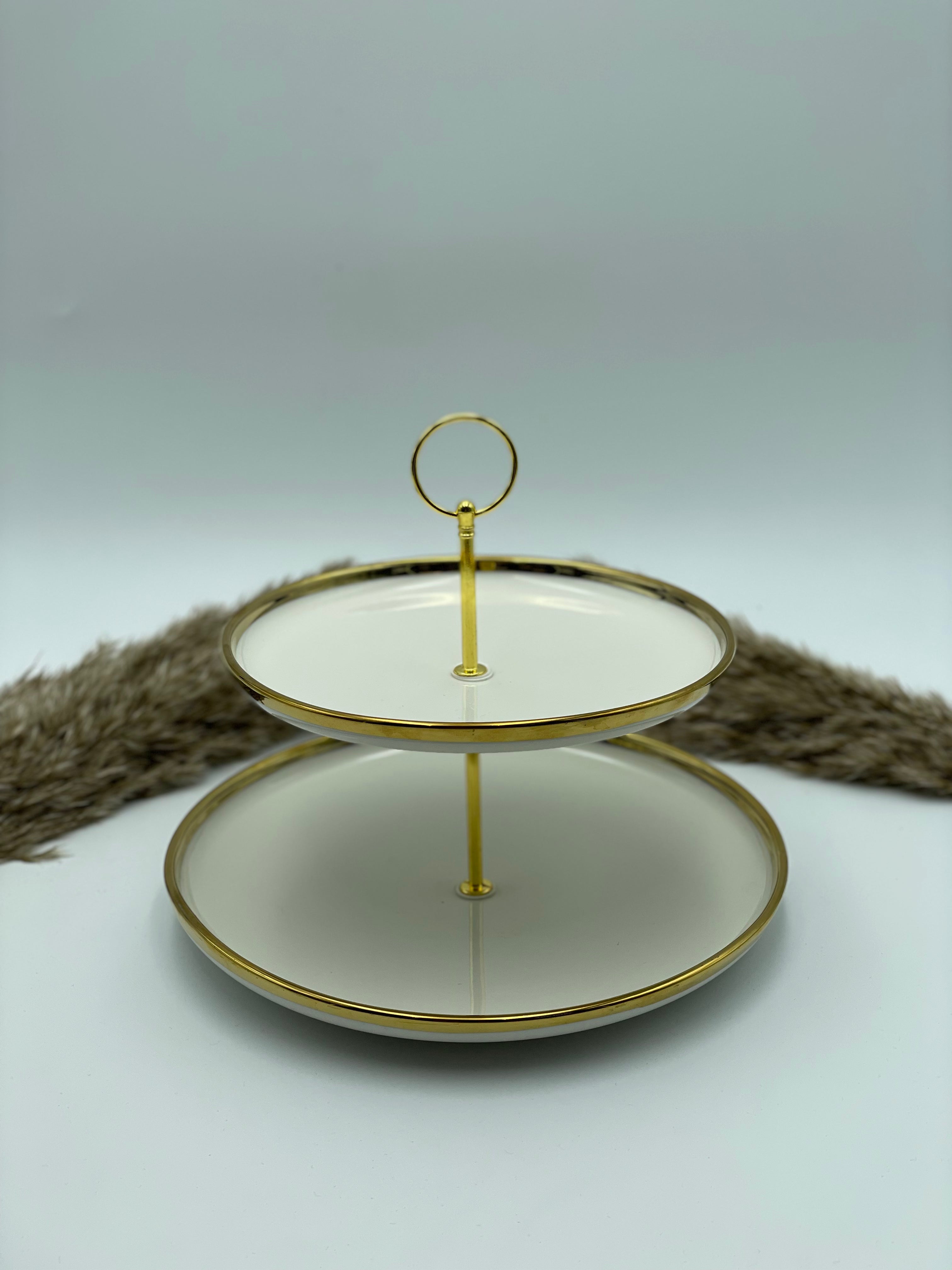 Porcelæns Fad 2-etagers - Guld