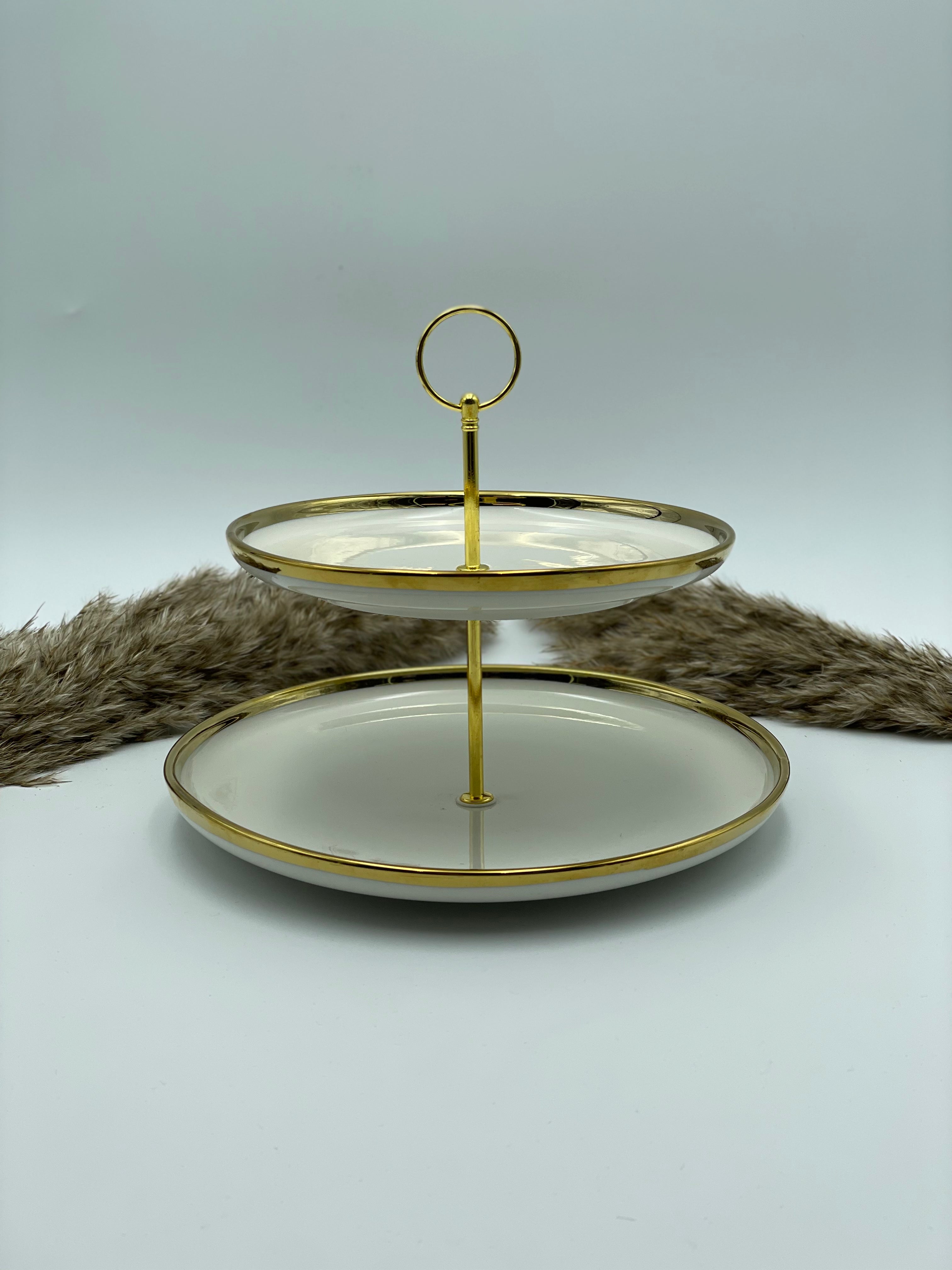 Porcelæns Fad 2-etagers - Guld