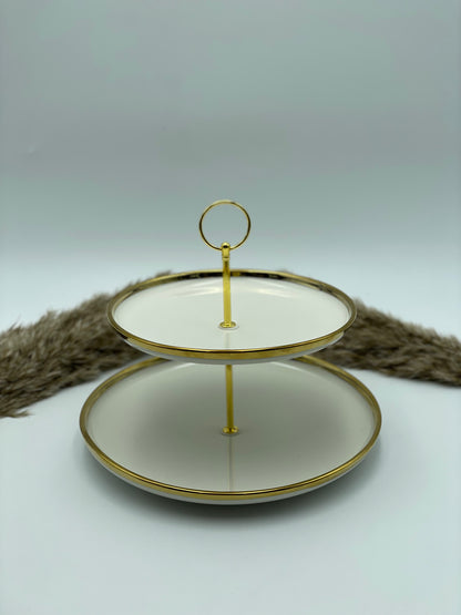 Porcelæns Fad 2-etagers - Guld