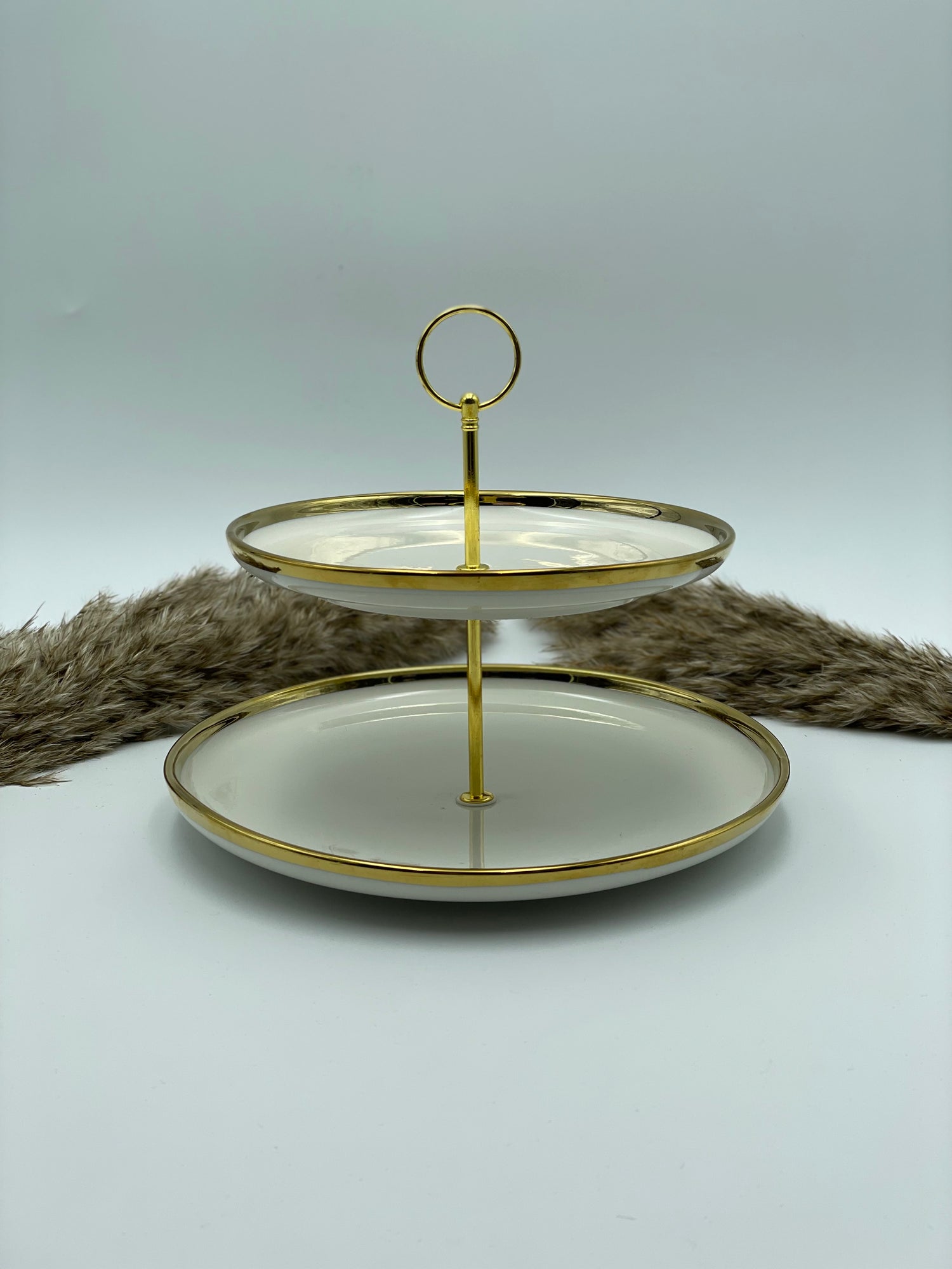 Porcelæns Fad 2-etagers - Guld